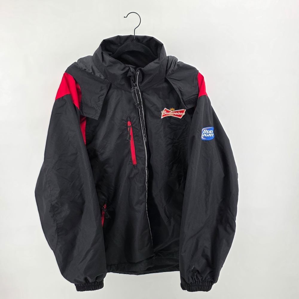 Budweiser Bud Light Racing Style Windbreaker Jacket Fleece Combo Mens Size Large